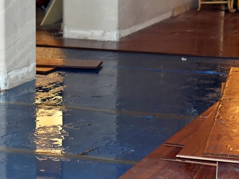 Water-damaged interior of a home